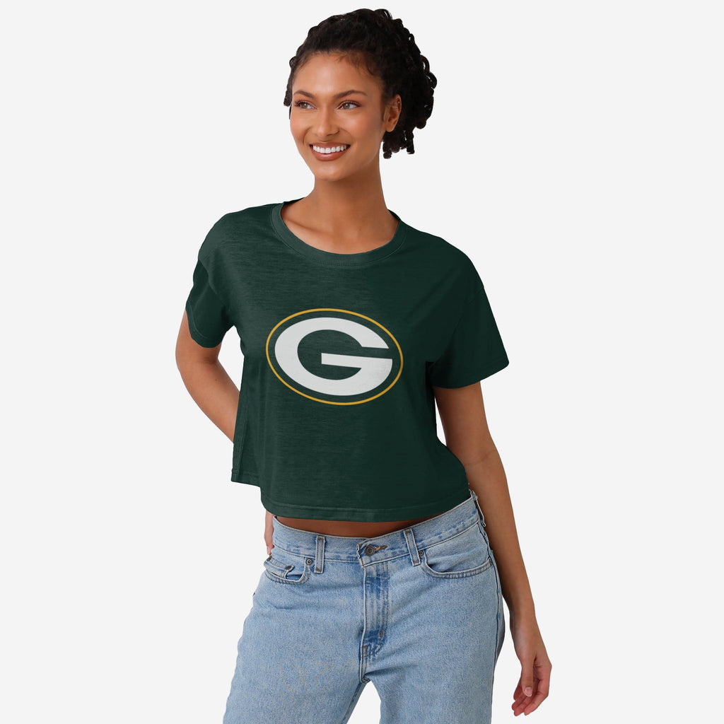 Green Bay Packers Womens Solid Big Logo Crop Top FOCO S - FOCO.com