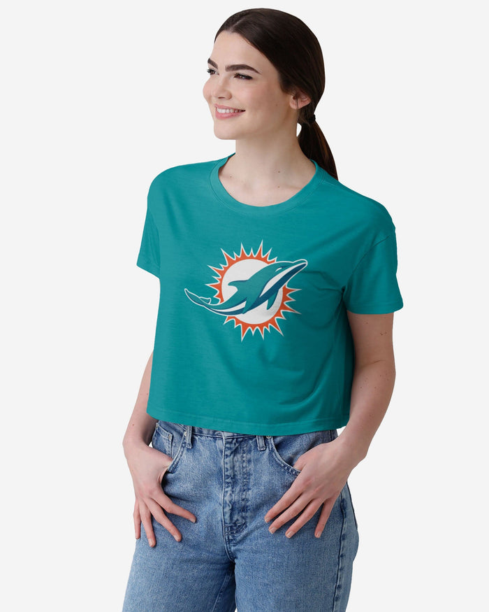 Miami Dolphins Womens Solid Big Logo Crop Top FOCO S - FOCO.com