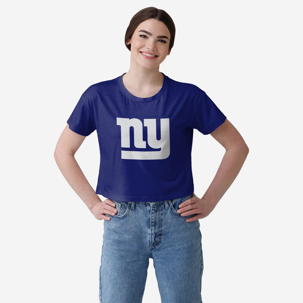 New York Giants Womens Solid Big Logo Crop Top FOCO S - FOCO.com