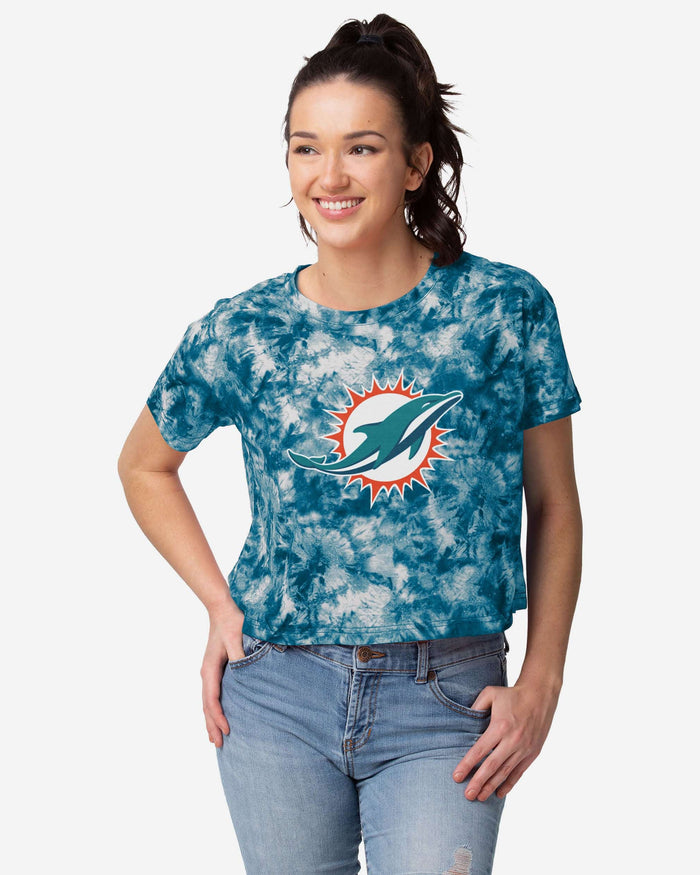 Miami Dolphins Womens Tie-Dye Big Logo Crop Top FOCO S - FOCO.com