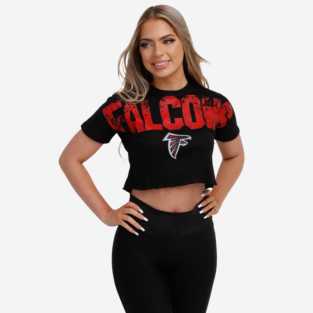 Atlanta Falcons Womens Distressed Wordmark Crop Top FOCO S - FOCO.com