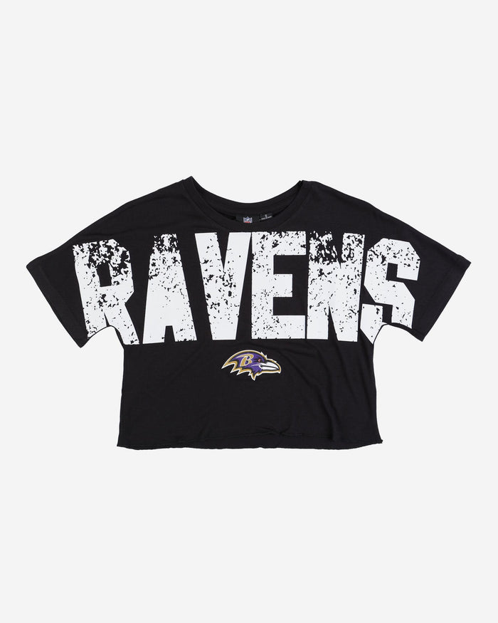 Baltimore Ravens Womens Petite Distressed Wordmark Crop Top FOCO - FOCO.com