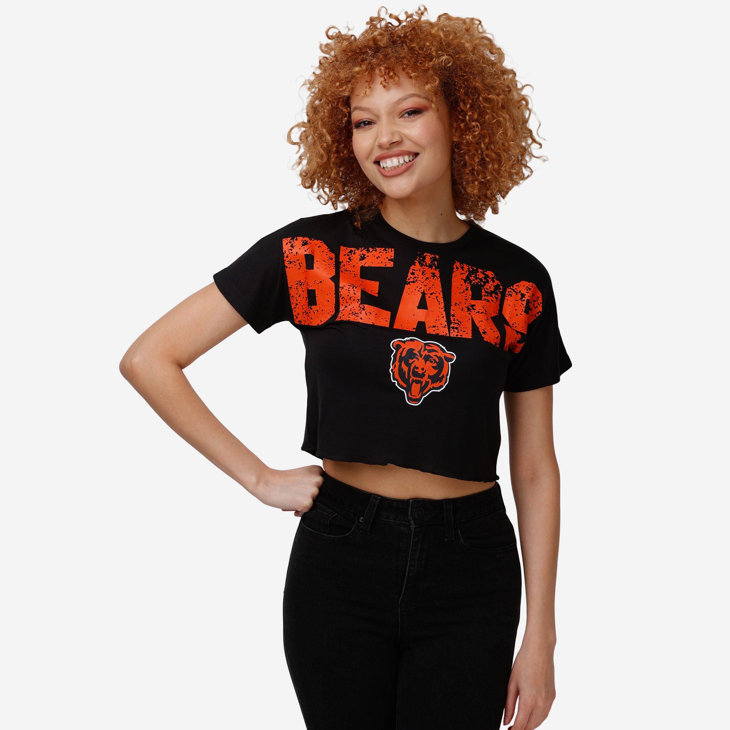 FOCO Chicago Bears NFL Womens Distressed Wordmark Crop Top