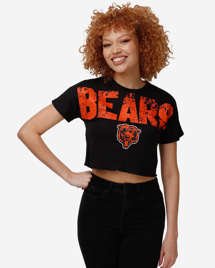 Chicago Bears Womens Petite Distressed Wordmark Crop Top FOCO S - FOCO.com