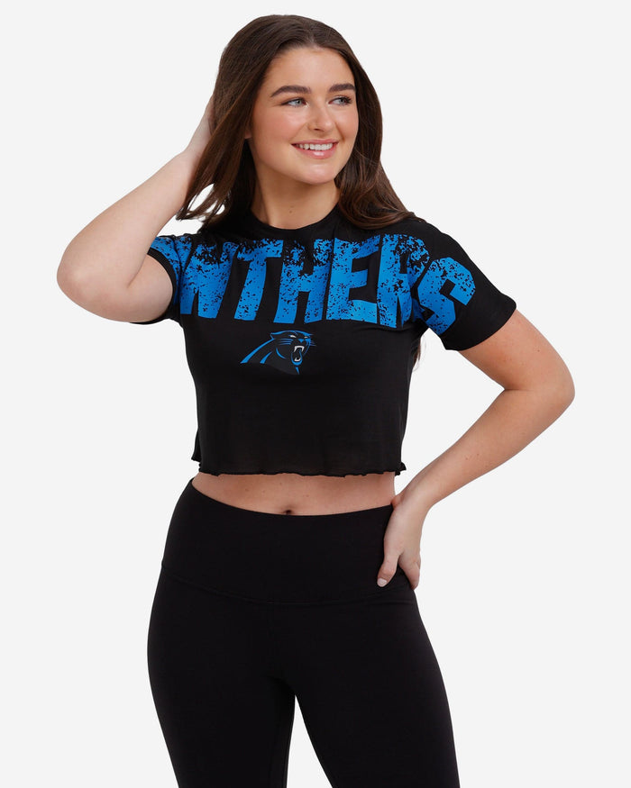 Carolina Panthers Womens Petite Distressed Wordmark Crop Top FOCO S - FOCO.com