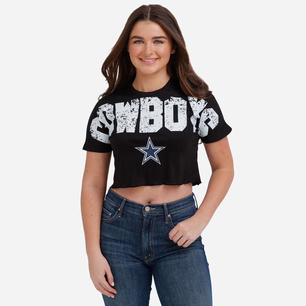 Dallas Cowboys Womens Petite Distressed Wordmark Crop Top FOCO S - FOCO.com