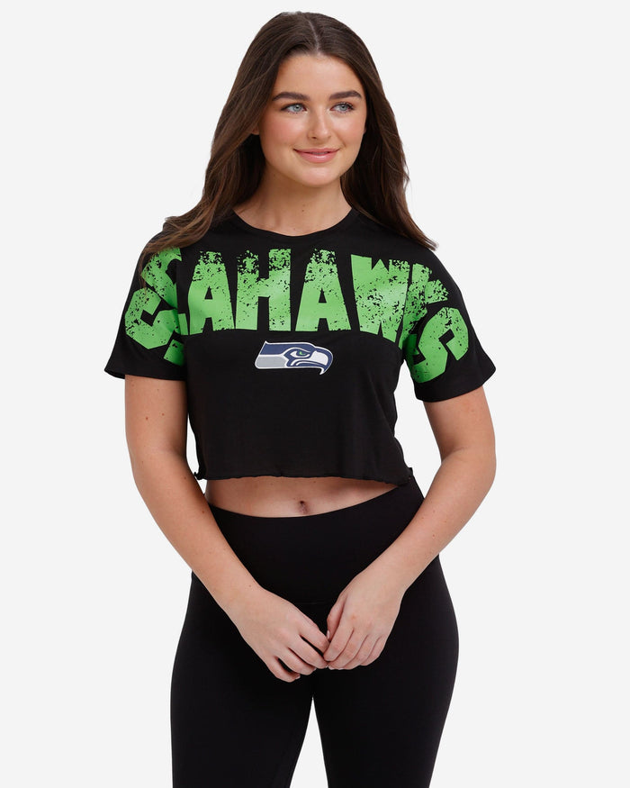Seattle Seahawks Womens Petite Distressed Wordmark Crop Top FOCO S - FOCO.com