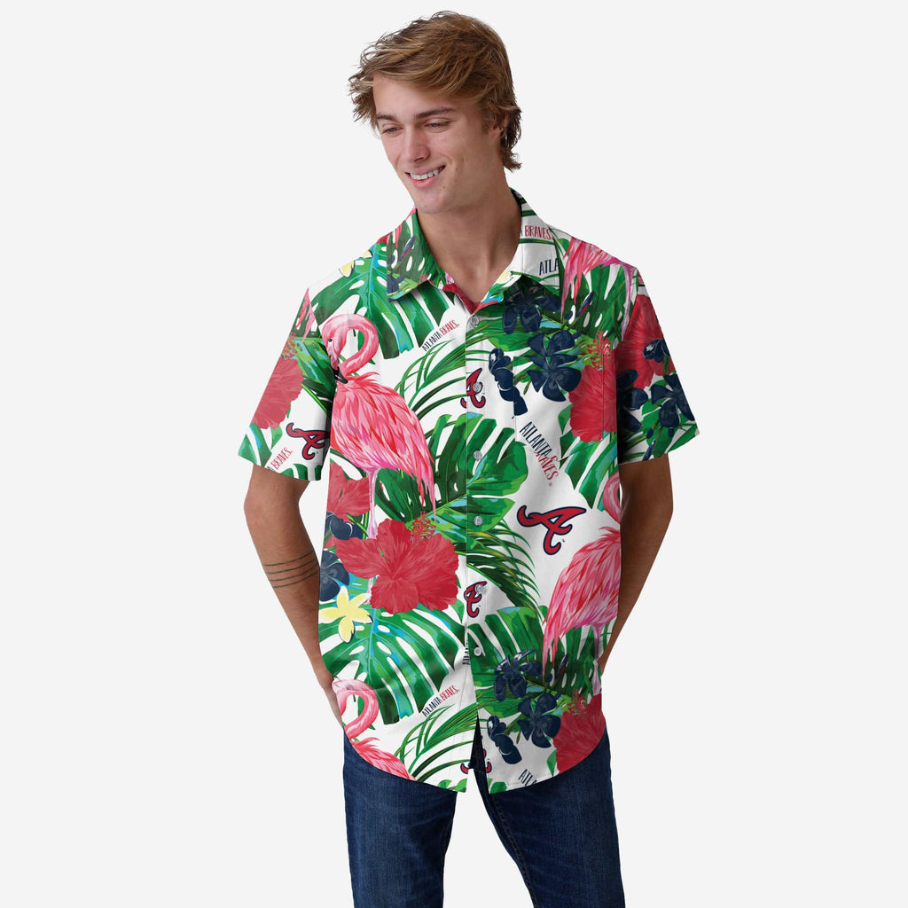 Atlanta Braves Flamingo Button Up Shirt FOCO S - FOCO.com
