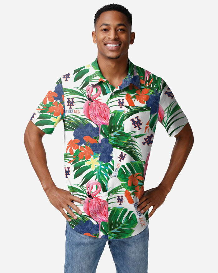 New York Mets Flamingo Button Up Shirt FOCO S - FOCO.com