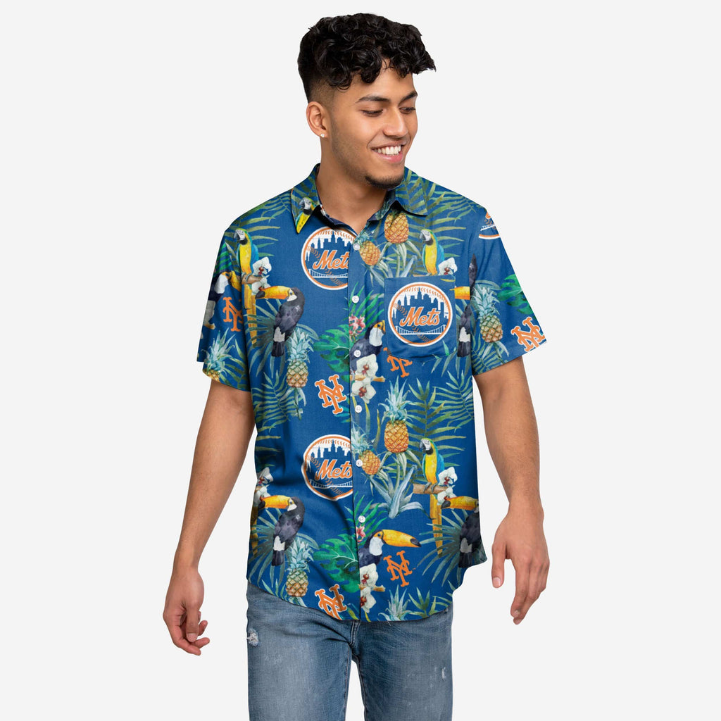 New York Mets Floral Button Up Shirt FOCO S - FOCO.com