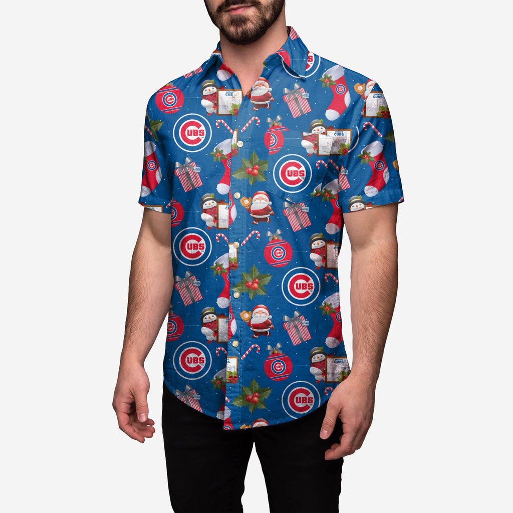 Chicago Cubs Christmas Explosion Button Up Shirt FOCO 2XL - FOCO.com