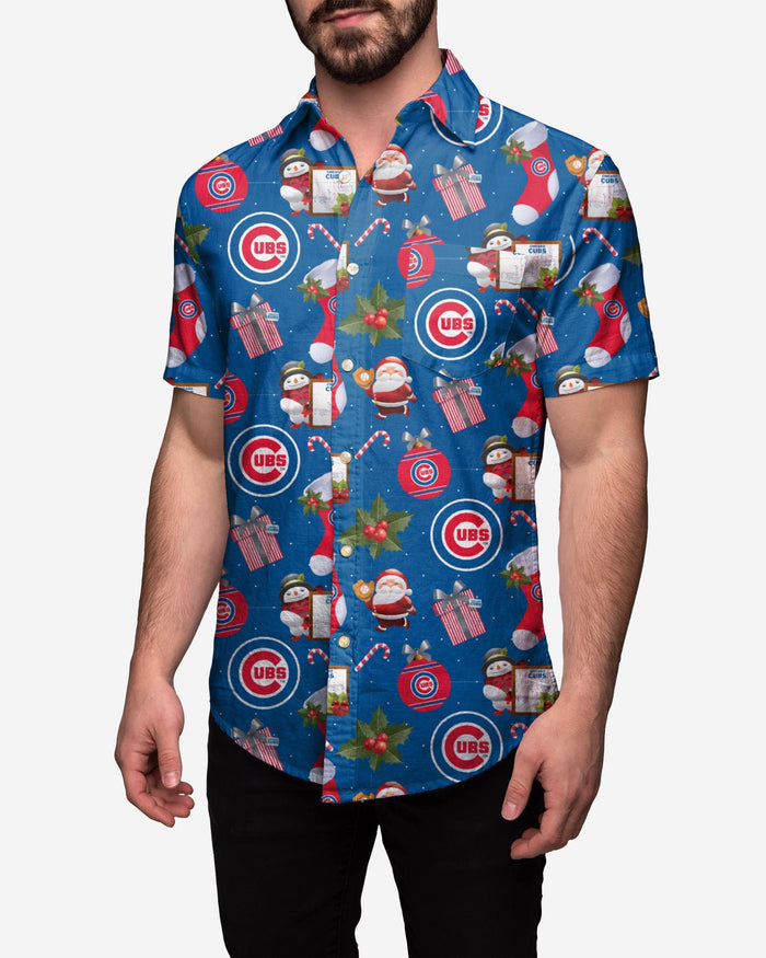 Chicago Cubs Christmas Explosion Button Up Shirt FOCO 2XL - FOCO.com