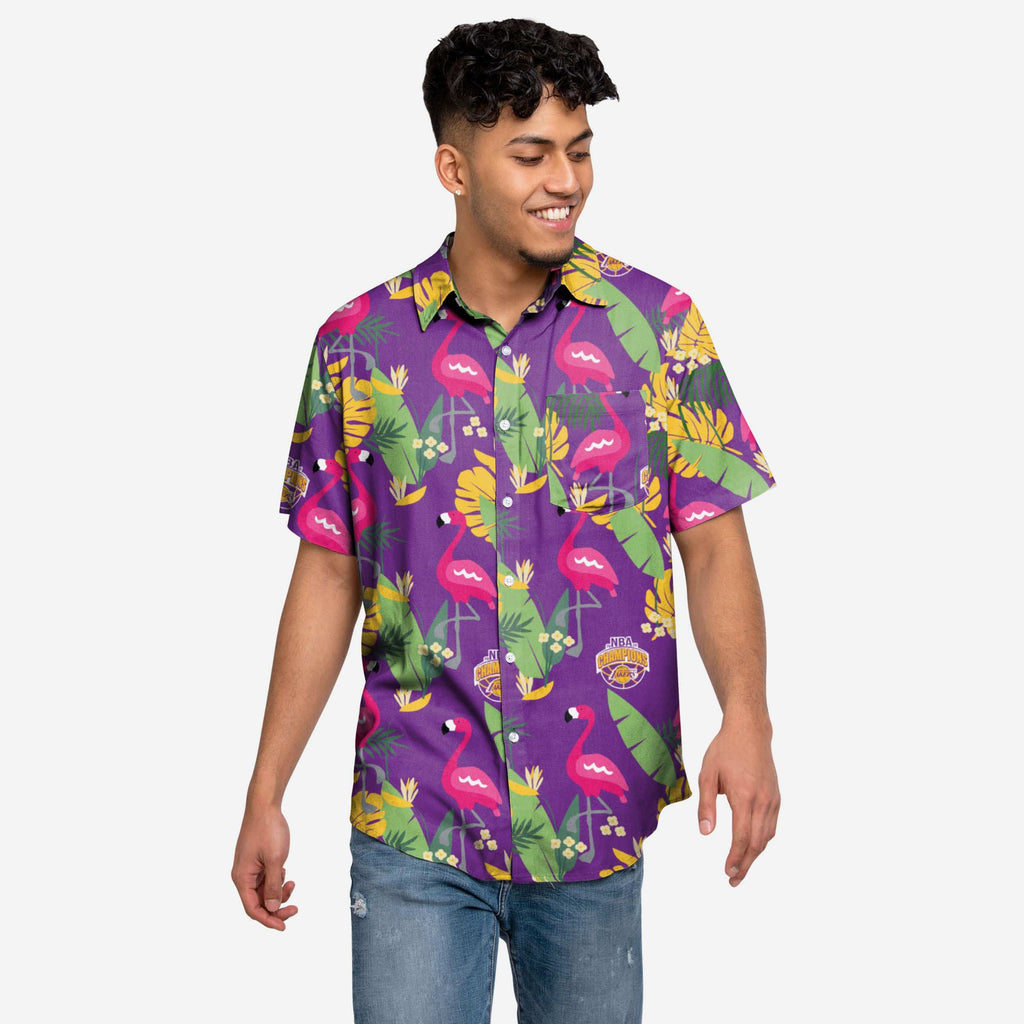 Los Angeles Lakers 2020 NBA Champions Floral Button Up Shirt FOCO S - FOCO.com