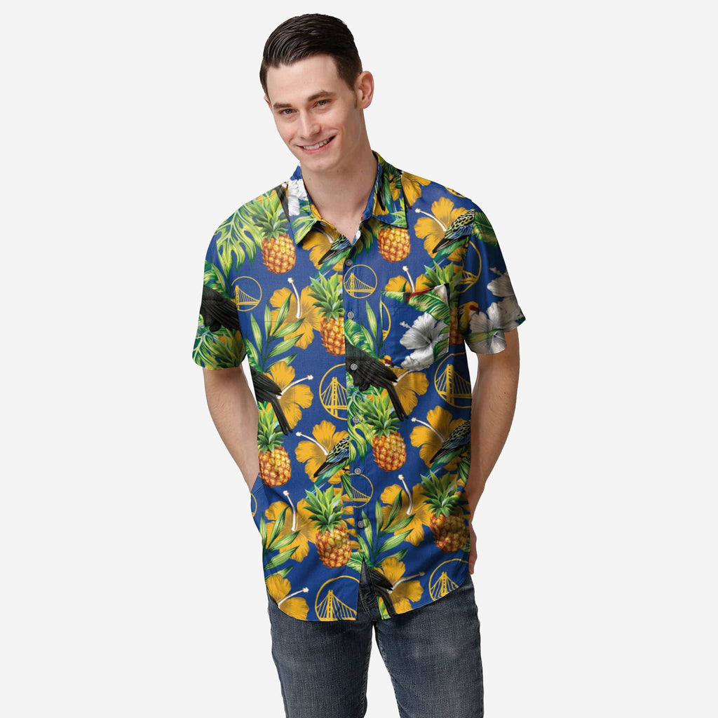 Golden State Warriors Floral Button Up Shirt FOCO S - FOCO.com