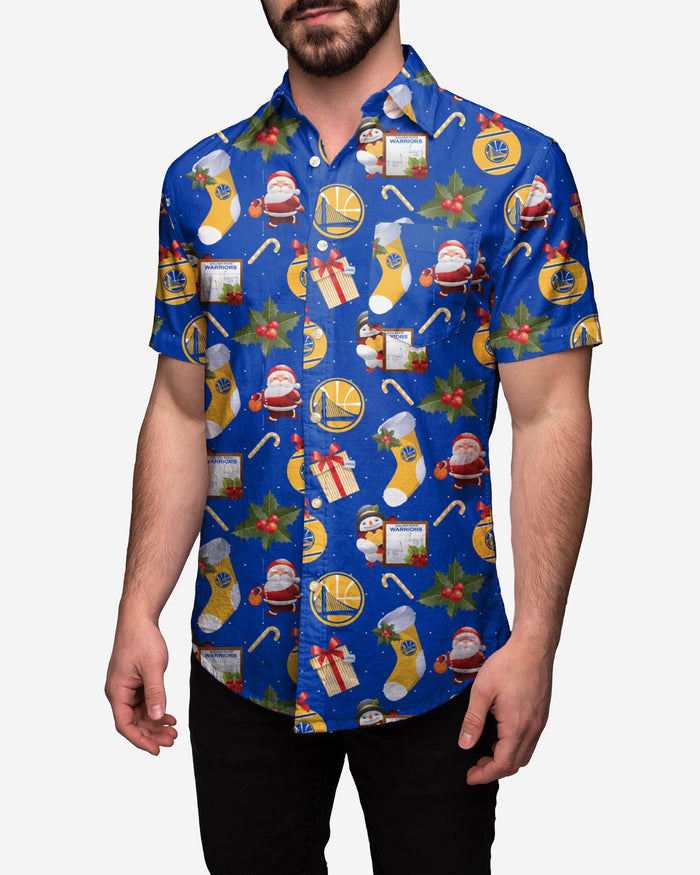 Golden State Warriors Christmas Explosion Button Up Shirt FOCO M - FOCO.com