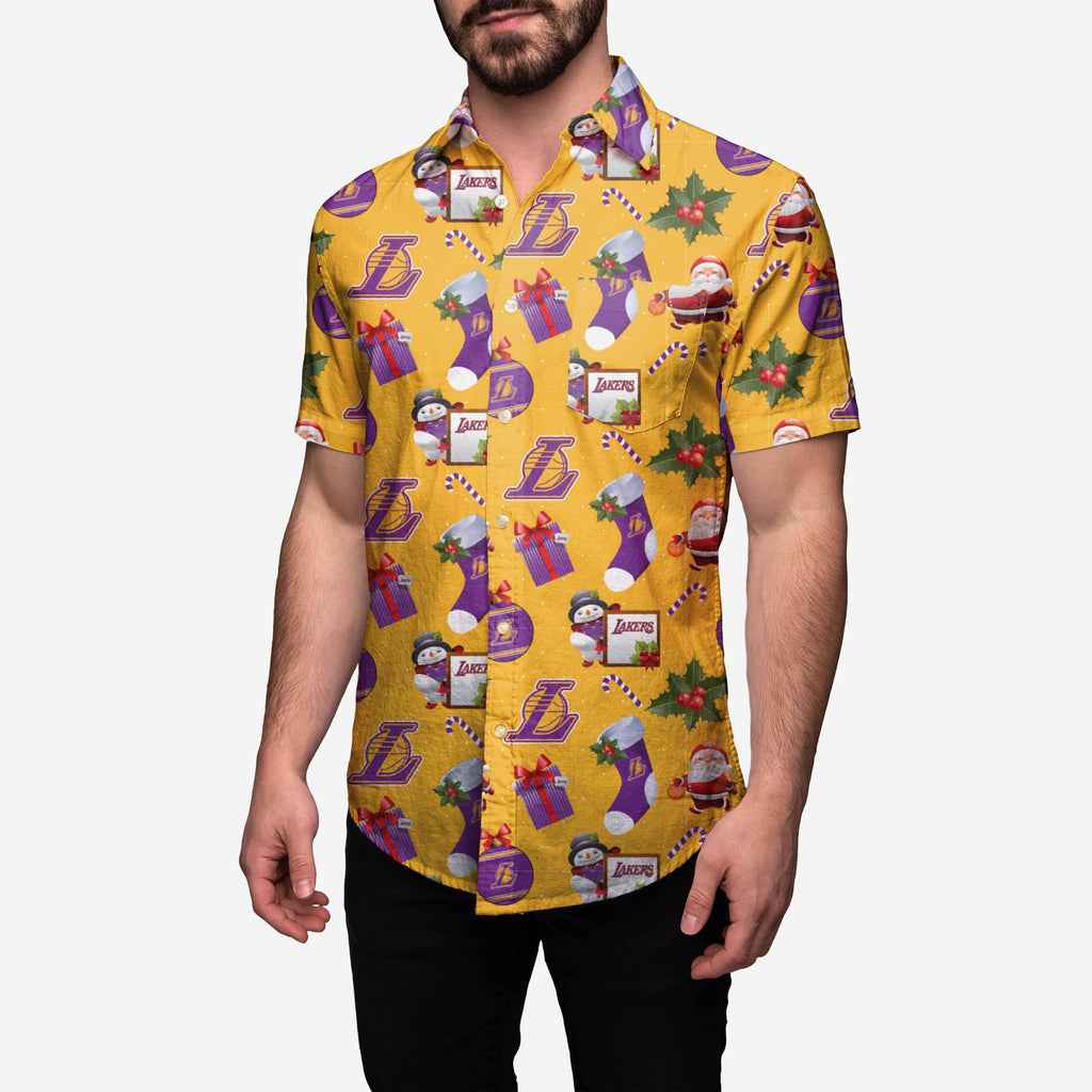 Los Angeles Lakers Christmas Explosion Button Up Shirt FOCO S - FOCO.com