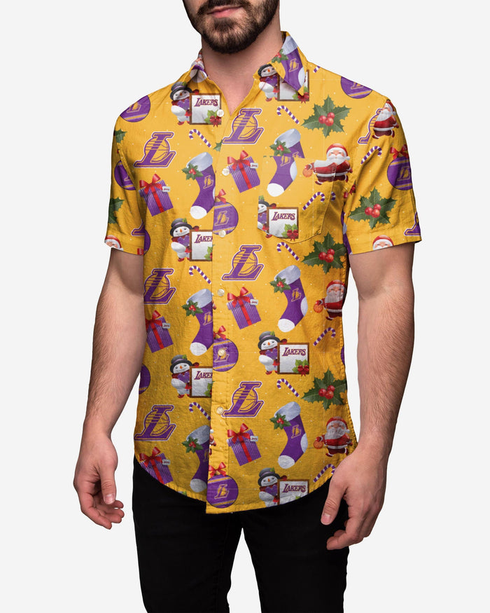 Los Angeles Lakers Christmas Explosion Button Up Shirt FOCO S - FOCO.com