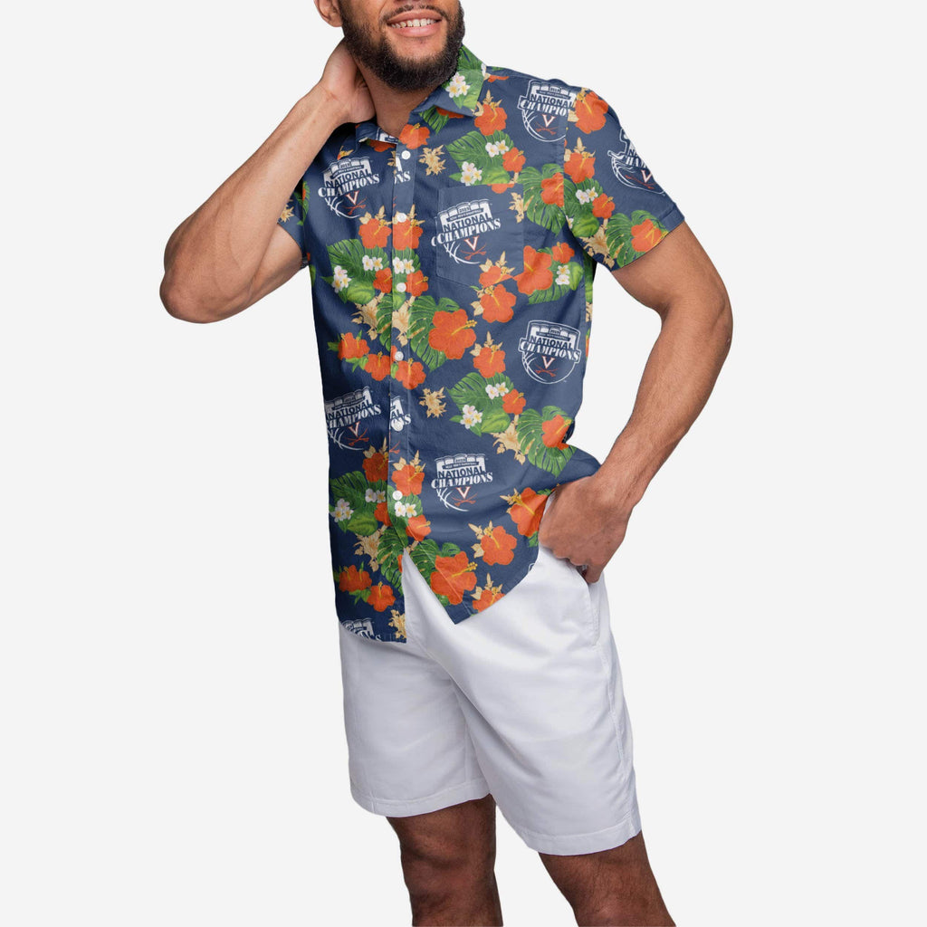 Virginia Cavaliers 2019 NCAA Mens Basketball National Champions Floral Button Up Shirt FOCO S - FOCO.com