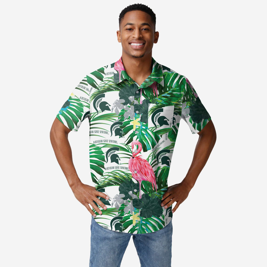 Michigan State Spartans Flamingo Button Up Shirt FOCO S - FOCO.com