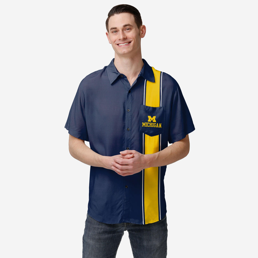 Michigan Wolverines Bowling Stripe Button Up Shirt FOCO S - FOCO.com