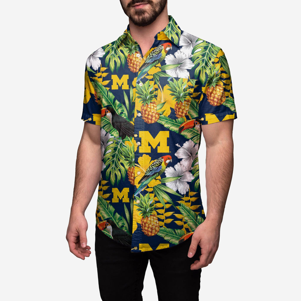 Michigan Wolverines Floral Button Up Shirt FOCO S - FOCO.com