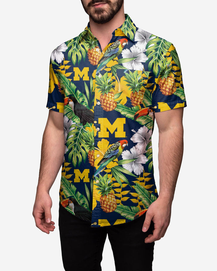 Michigan Wolverines Floral Button Up Shirt FOCO S - FOCO.com