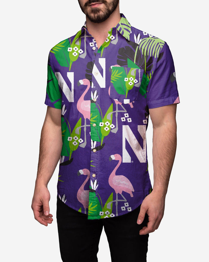 Northwestern Wildcats Floral Button Up Shirt FOCO 2XL - FOCO.com