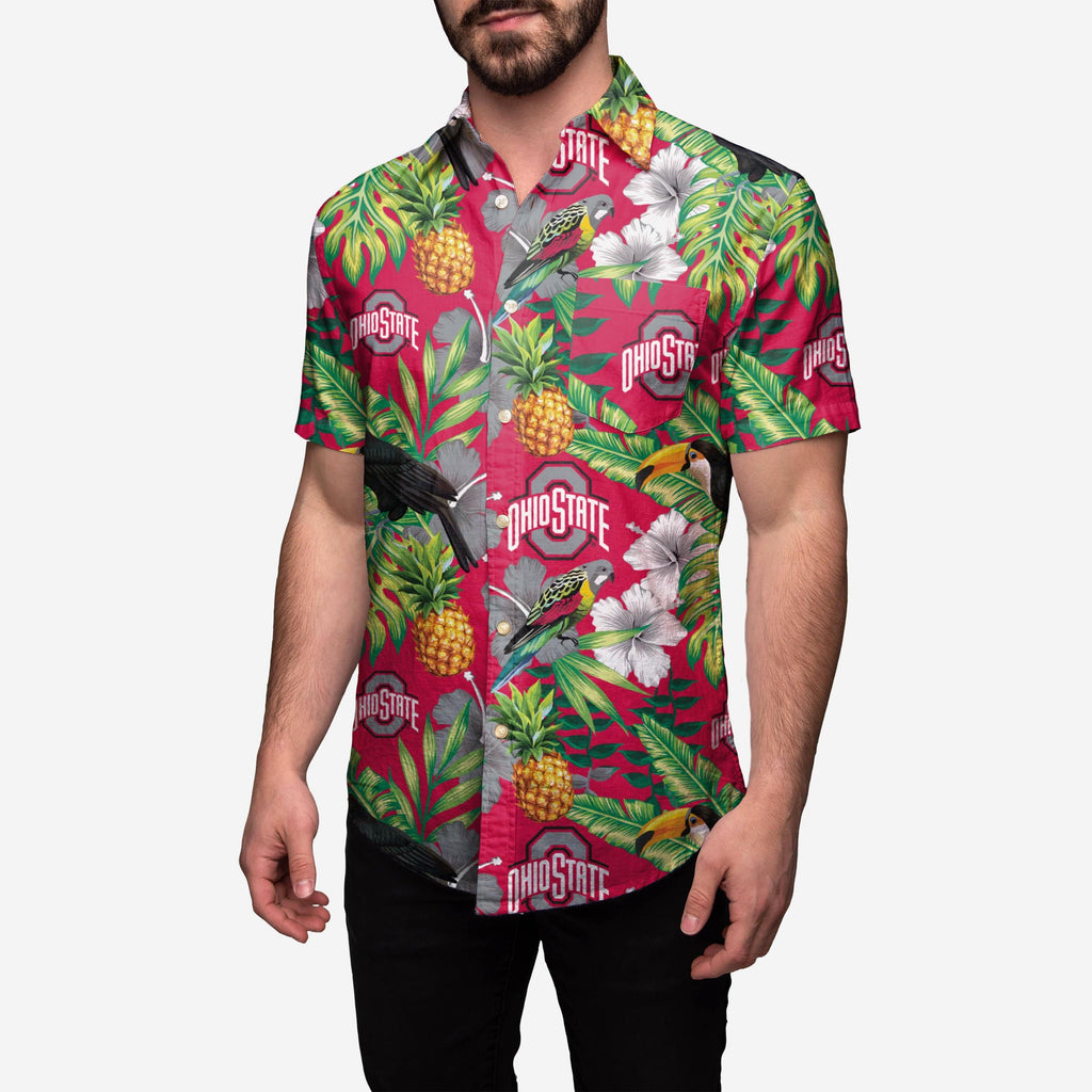 Ohio State Buckeyes Floral Button Up Shirt FOCO S - FOCO.com