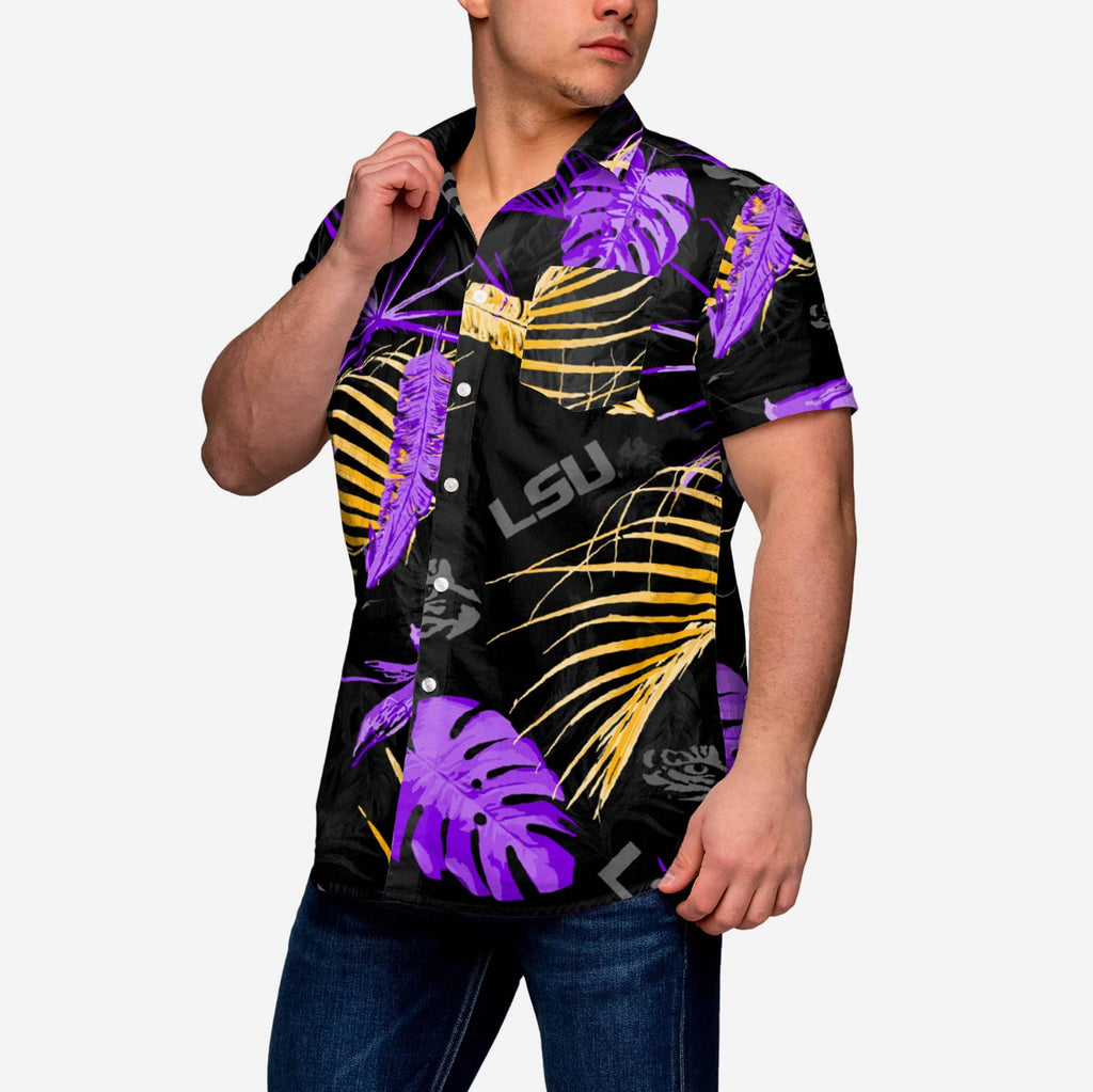 LSU Tigers Neon Palm Button Up Shirt FOCO S - FOCO.com