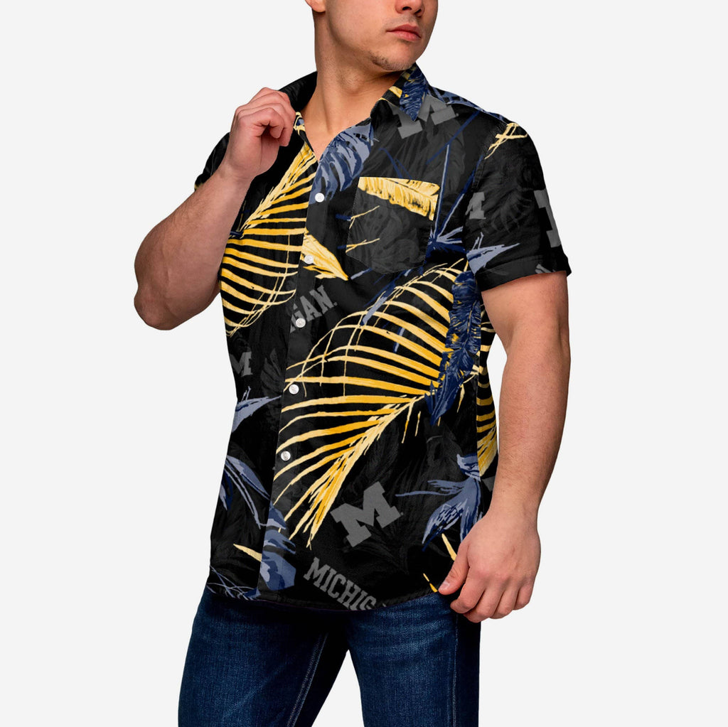 Michigan Wolverines Neon Palm Button Up Shirt FOCO S - FOCO.com