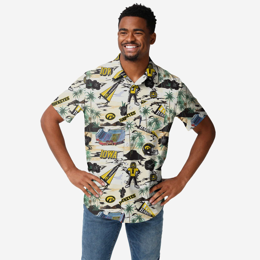 Iowa Hawkeyes Thematic Stadium Print Button Up Shirt FOCO S - FOCO.com