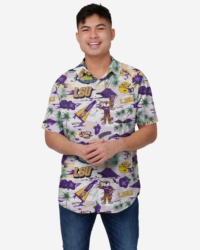 LSU Tigers Thematic Stadium Print Button Up Shirt FOCO S - FOCO.com