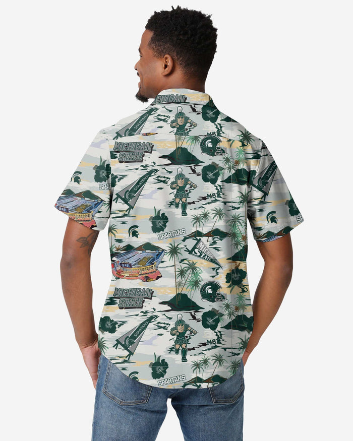 Michigan State Spartans Thematic Stadium Print Button Up Shirt FOCO - FOCO.com