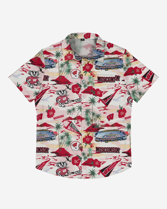 Wisconsin Badgers Thematic Stadium Print Button Up Shirt FOCO - FOCO.com