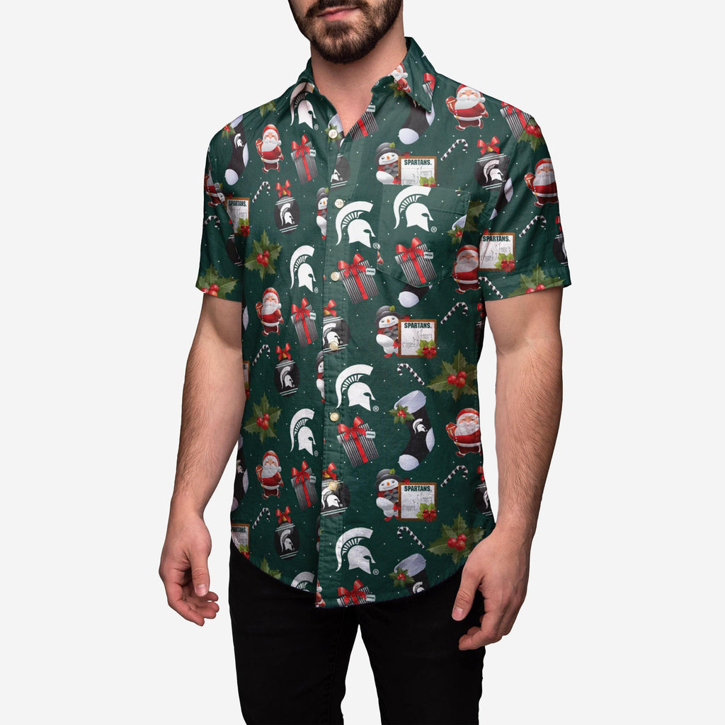 Michigan State Spartans Christmas Explosion Button Up Shirt FOCO S - FOCO.com