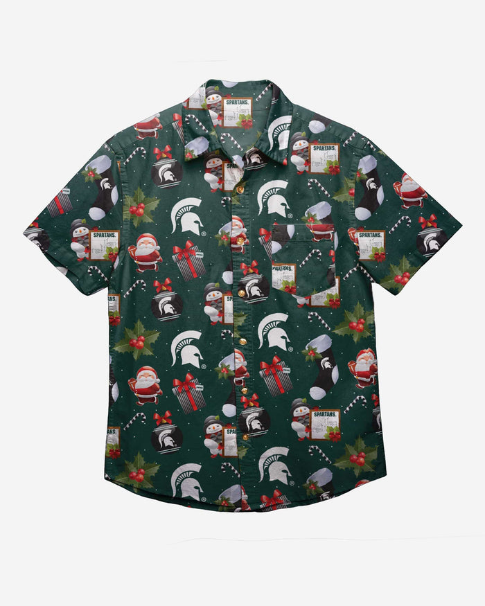 Michigan State Spartans Christmas Explosion Button Up Shirt FOCO - FOCO.com