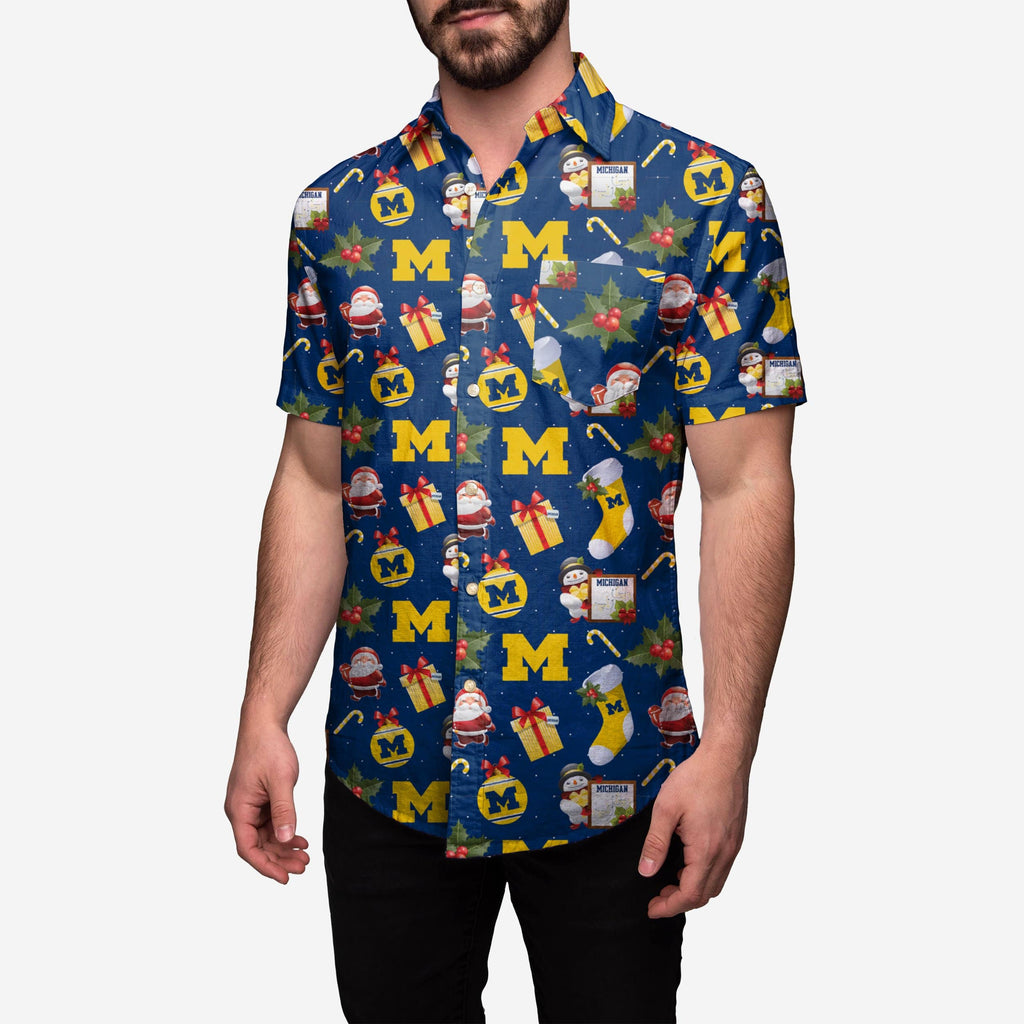 Michigan Wolverines Christmas Explosion Button Up Shirt FOCO M - FOCO.com