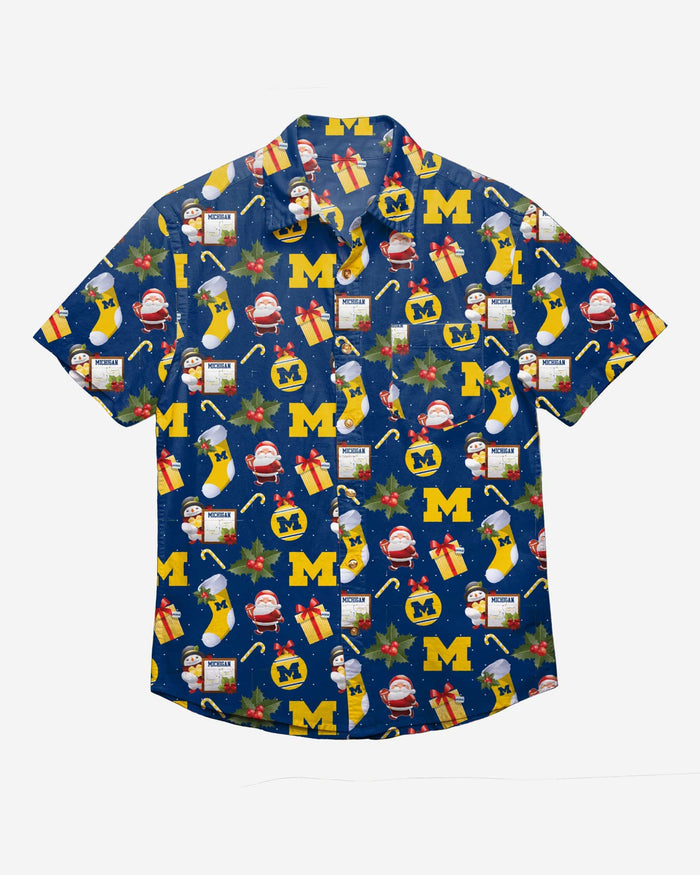 Michigan Wolverines Christmas Explosion Button Up Shirt FOCO - FOCO.com