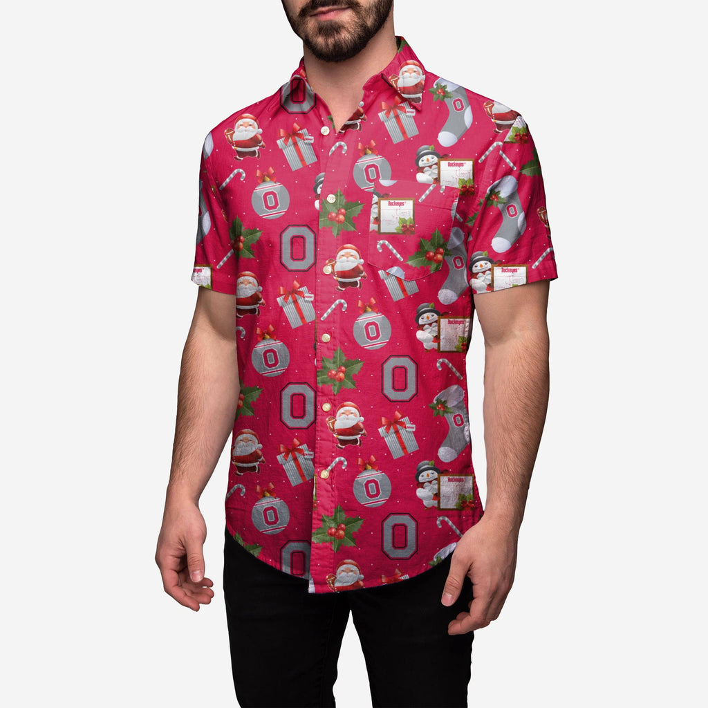 Ohio State Buckeyes Christmas Explosion Button Up Shirt FOCO S - FOCO.com