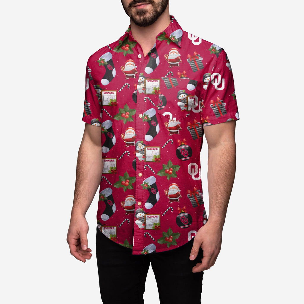 Oklahoma Sooners Christmas Explosion Button Up Shirt FOCO S - FOCO.com