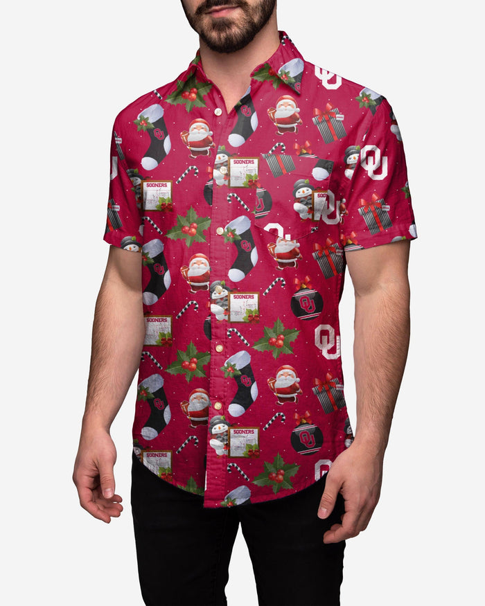 Oklahoma Sooners Christmas Explosion Button Up Shirt FOCO S - FOCO.com