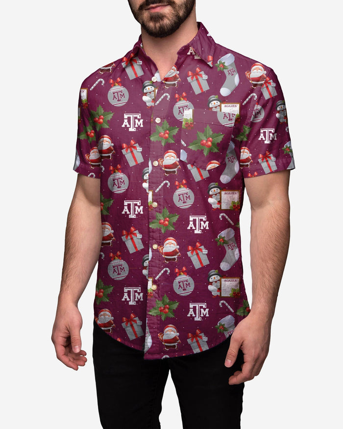 Texas A&M Aggies Christmas Explosion Button Up Shirt FOCO M - FOCO.com