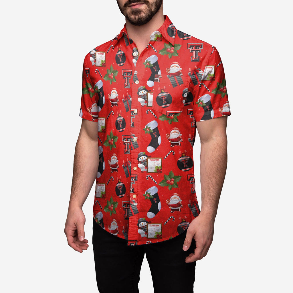 Texas Tech Red Raiders Christmas Explosion Button Up Shirt FOCO S - FOCO.com