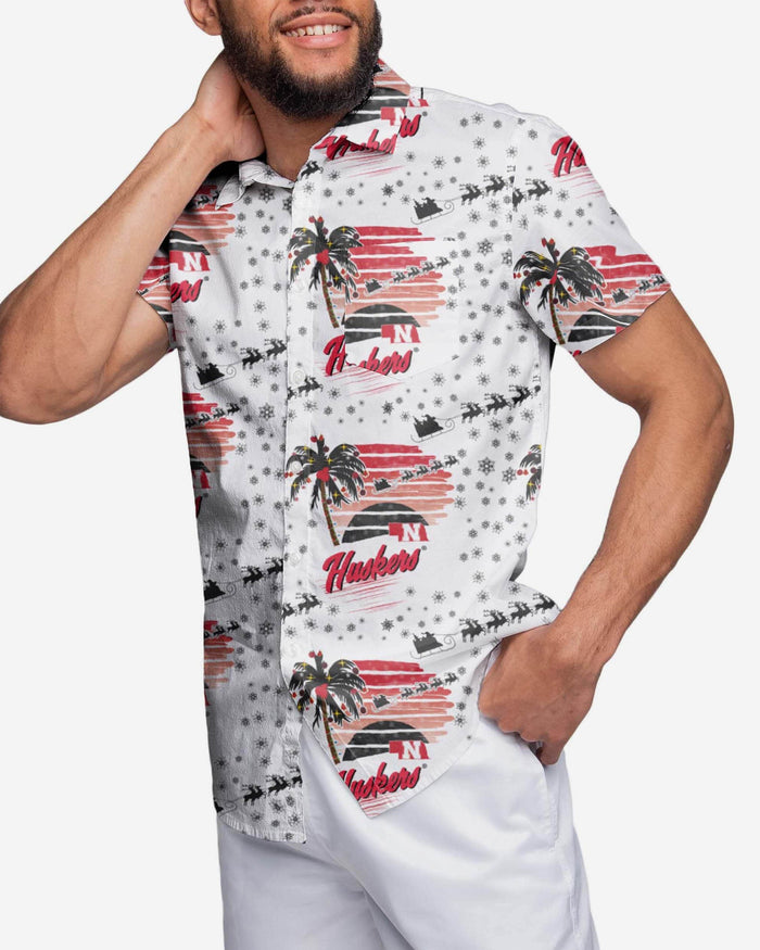 Nebraska Cornhuskers Winter Tropical Button Up Shirt FOCO S - FOCO.com