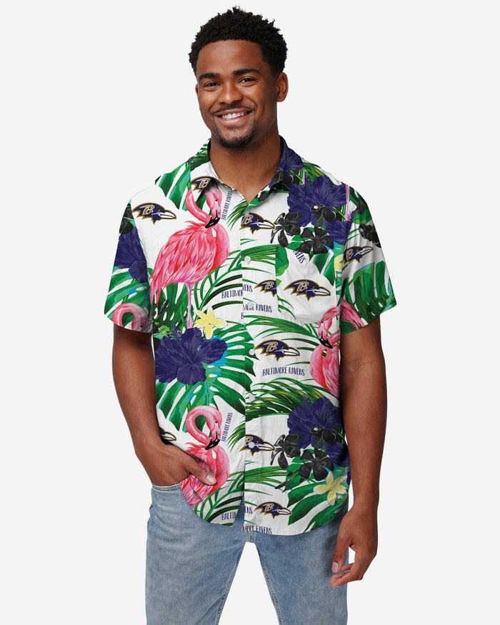 Baltimore Ravens Flamingo Button Up Shirt FOCO S - FOCO.com