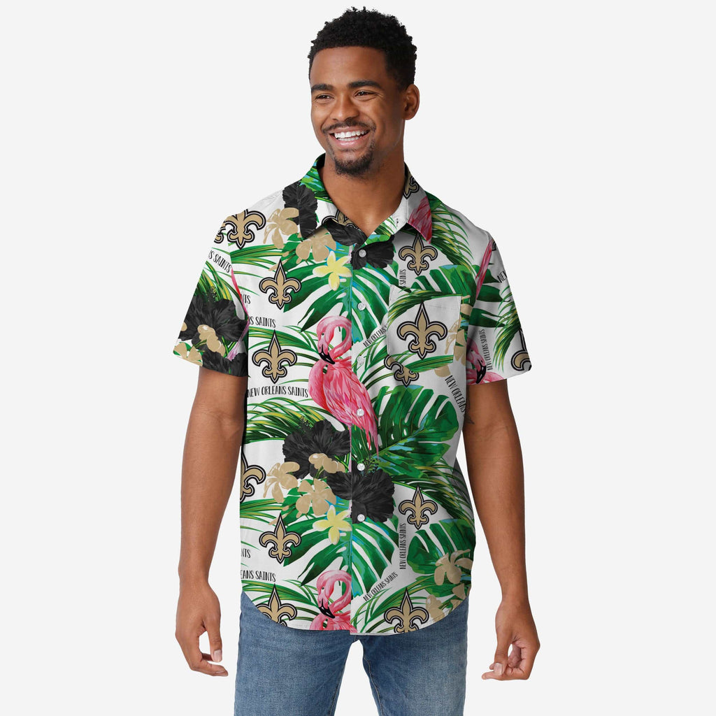 New Orleans Saints Flamingo Button Up Shirt FOCO S - FOCO.com