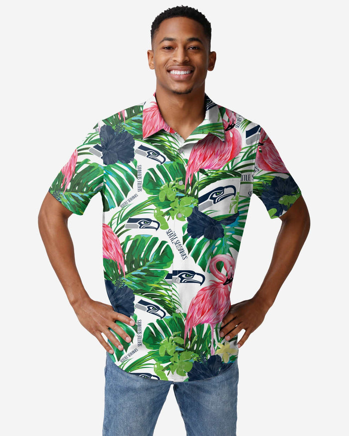 Seattle Seahawks Flamingo Button Up Shirt FOCO S - FOCO.com