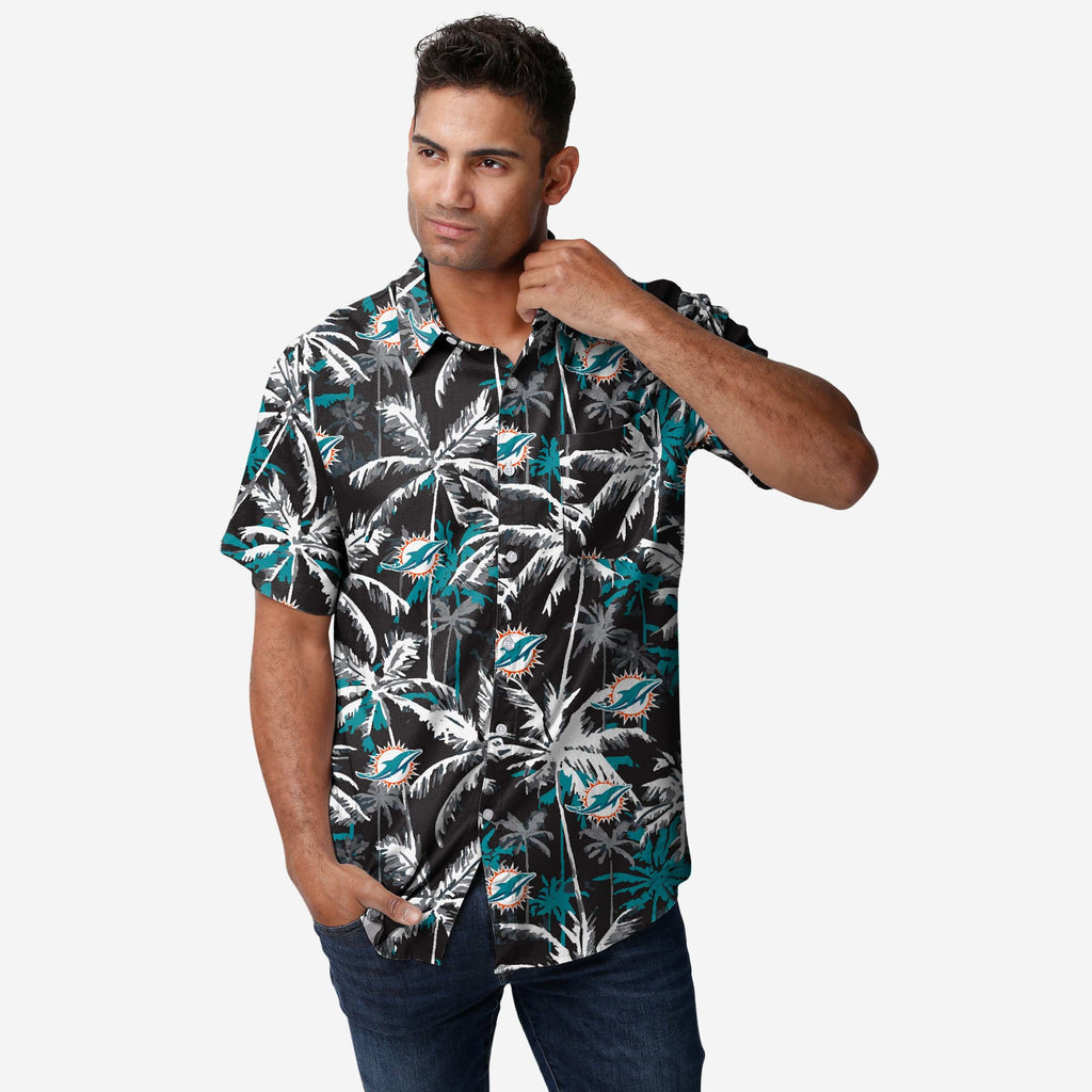 Miami Dolphins Black Floral Button Up Shirt FOCO S - FOCO.com