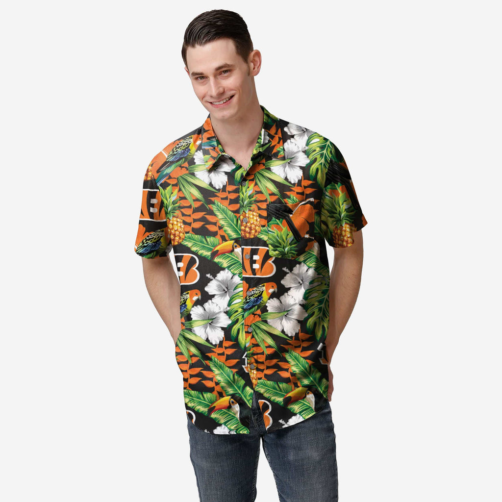 Cincinnati Bengals Floral Button Up Shirt FOCO S - FOCO.com