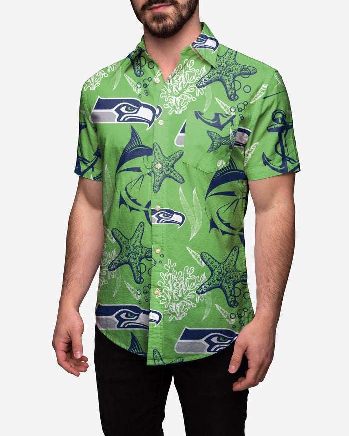 Seattle Seahawks Floral Button Up Shirt FOCO S - FOCO.com